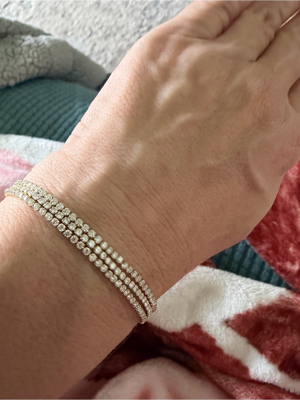 3 Row Moissanite Tennis Bracelet 18K Gold Filled Over Brass 7” Sparkly